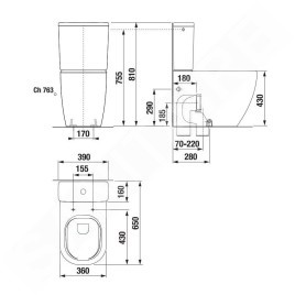 Jika Mio-N - Cuvette combinée WC, évacuation Vario, Rimless, blanc H8267160000001