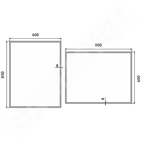 Nimco Miroirs - Miroir avec lumière LED, 600x800 mm, aluminium/noir ZPC 13002-90