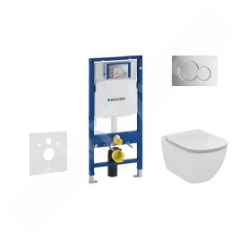 Geberit Duofix - Bâti-support pour WC suspendu avec plaque de déclenchement Sigma01, chrome poli + Ideal Standard Tesi -