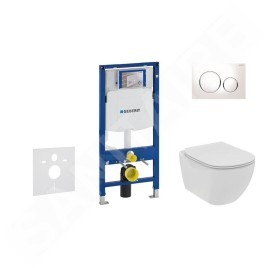 Geberit Duofix - Set de bâti-support, WC suspendu Rimless + abattant SoftClose Ideal Standard Tesi, plaque de déclenchement