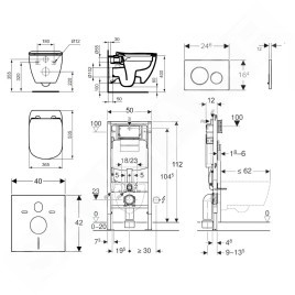 Geberit Duofix - Set de bâti-support, WC suspendu Rimless + abattant SoftClose Ideal Standard Tesi, plaque de déclenchement