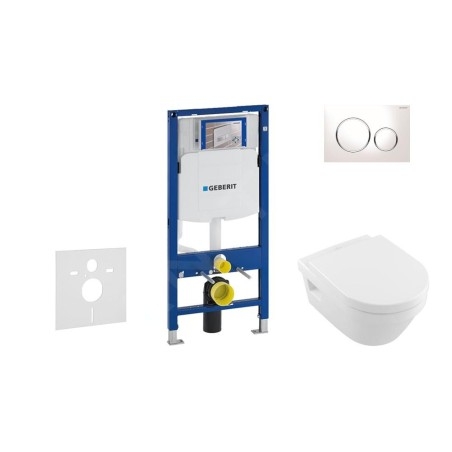 Geberit Duofix - Bâti-support pour WC suspendu avec plaque de déclenchement Sigma 20, blanc/chrome brillant+ Villeroy Boch –