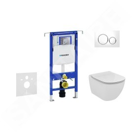 Geberit Duofix - Bâti-support pour WC suspendu avec plaque de déclenchement Sigma20, blanc/chrome poli + Ideal Standard Tesi -