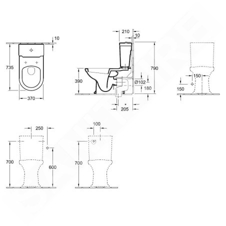 Villeroy & Boch Hommage - Cuvette à poser, 370 mm x 725 mm, avec CeramicPlus, blanc 666210R1