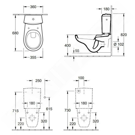 Villeroy & Boch O.novo - Réservoir de chasse, alimentation latérale/arrière, blanc alpin 7796G101