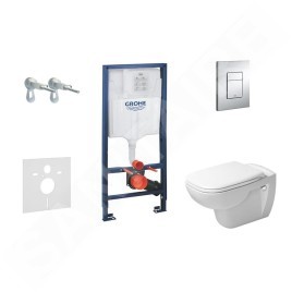 Grohe Rapid SL - Ensemble bâti-support, cuvette de toilette et siège D-Code, Rimless, SoftClose, plaque Skate Cosmo, chrome