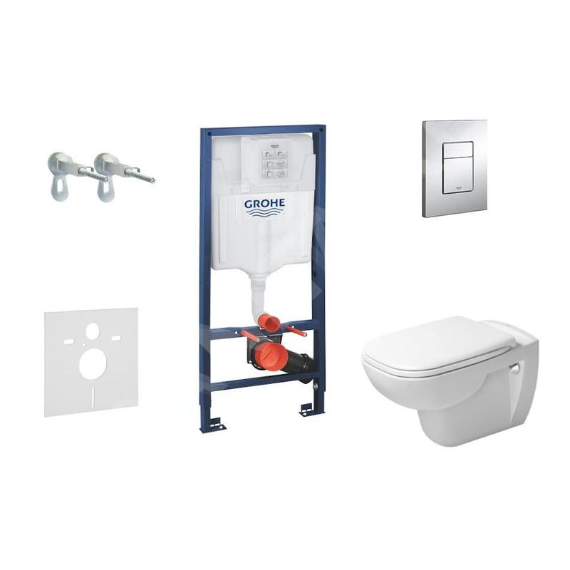 Grohe Rapid SL - Ensemble bâti-support, cuvette de toilette et siège D-Code, Rimless, SoftClose, plaque Skate Cosmo, chrome