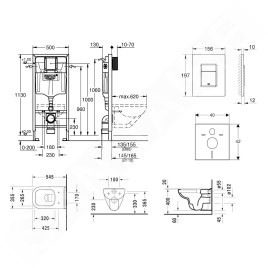 Grohe Rapid SL - Ensemble bâti-support, cuvette de toilette et siège D-Code, Rimless, SoftClose, plaque Skate Cosmo, chrome