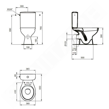 Ideal Standard Alpha - Réservoir de chasse d’eau, remplissage latéral, blanc alpin R027301