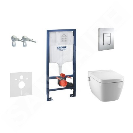 Grohe Rapid SL - Set de bâti-support, toilette japonaise et abattant Tece, plaque de déclenchement Skate Cosmo, Rimless,
