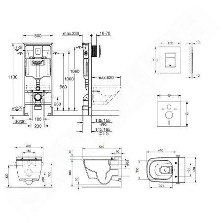 Grohe Rapid SL - Set de bâti-support, toilette japonaise et abattant Tece, plaque de déclenchement Skate Cosmo, Rimless,
