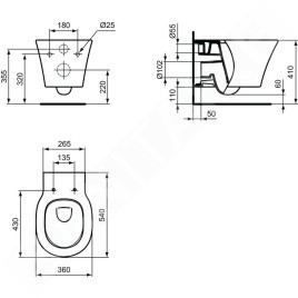 Ideal Standard Connect Air - WC suspendu 360x540x340 mm, Aquablade, Ideal Plus, blanc E0054MA