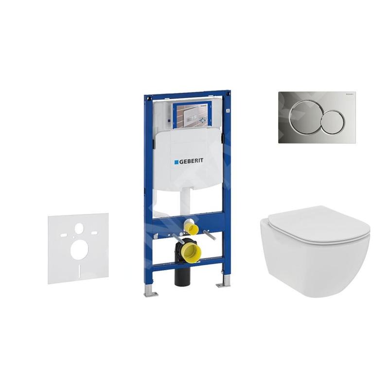 Geberit Duofix - Set de bâti-support, WC suspendu Rimless + abattant SoftClose Ideal Standard Tesi, plaque de déclenchement