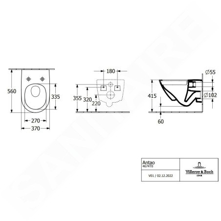 Villeroy & Boch Antao - Cuvette de WC suspendue, Rimless, CeramicPlus, TwistFlush, blanc alpin 4674T0R1