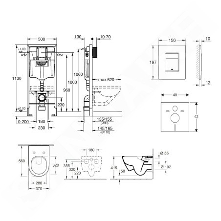 Grohe Rapid SL - Ensemble bâti-support, cuvette de toilette et siège Subway 2.0, DirectFlush, SoftClose, CeramicPlus et plaque