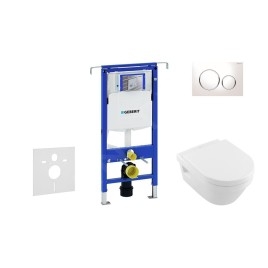 Geberit Duofix - Bâti-support pour WC suspendu avec plaque de déclenchement Sigma 20, blanc/chrome brillant + Villeroy Boch –
