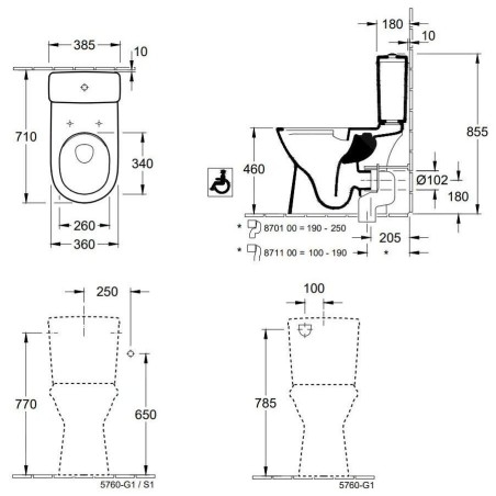 Villeroy & Boch ViCare - cuvette de WC pour personne à mobilité réduite, coude Vario, DirectFlush, AntiBac, CeramicPlus, blanc