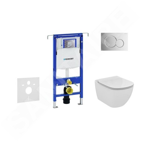 Geberit Duofix - Bâti-support pour WC suspendu avec plaque de déclenchement Sigma01, chrome poli + Ideal Standard Tesi -