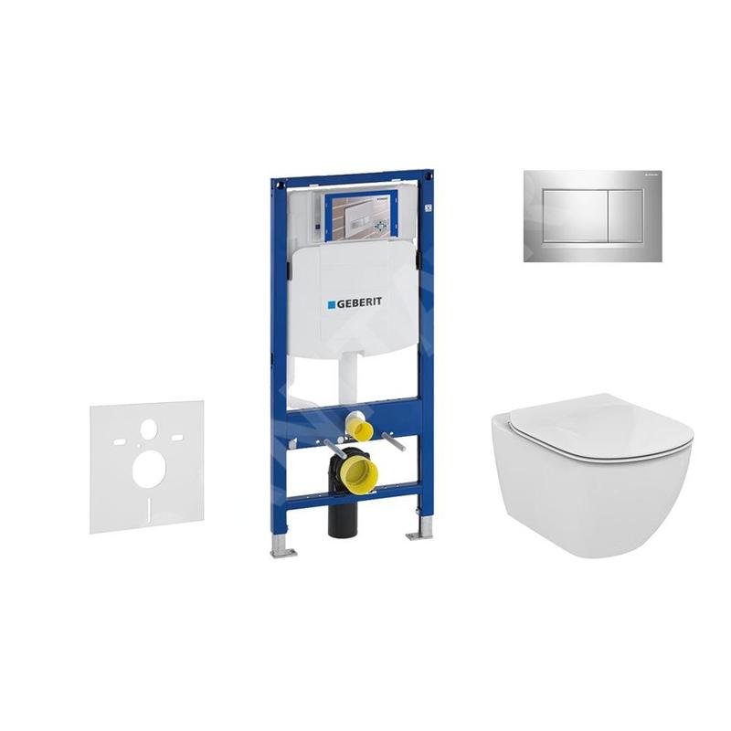 Geberit Duofix - Bâti-support pour WC suspendu avec plaque de déclenchement Sigma30, chrome poli/chrome mat + Ideal Standard