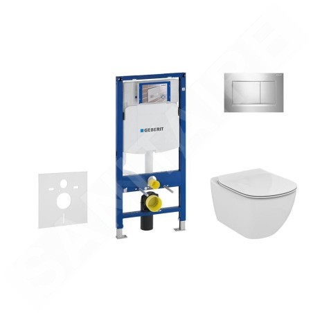 Geberit Duofix - Bâti-support pour WC suspendu avec plaque de déclenchement Sigma30, chrome poli/chrome mat + Ideal Standard