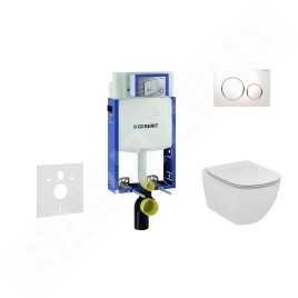 Geberit Kombifix - Bâti-support pour WC suspendu avec plaque de déclenchement Sigma 20, blanc/chrome brillant + Ideal Standard