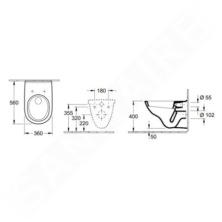 Villeroy & Boch O.novo - Ensemble cuvette de WC suspendue et abattant WC, 360x560 mm, blanc 5660H101