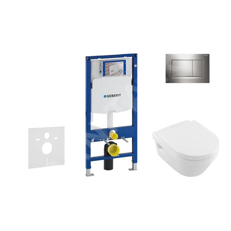 Geberit Duofix - Bâti-support pour WC suspendu avec plaque de déclenchement Sigma 30, chrome brillant/chrome mat + Villeroy Geberit Duofix - Bâti-support pour WC suspendu avec plaque de déclenchement Sigma 30, chrome brillant/chrome mat + Villeroy