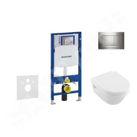 Geberit Duofix - Bâti-support pour WC suspendu avec plaque de déclenchement Sigma 30, chrome brillant/chrome mat + Villeroy