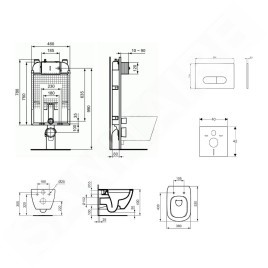 Ideal Standard ProSys - Ensemble pour WC suspendu, cuvette et abattant Tesi, Plaque de déclenchement Oleas M1, Rimless,
