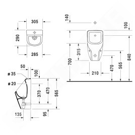 Duravit D-Code - Urinoir, alimentation apparente, Rimless,  avec HygieneGlaze, blanc alpin 0828302000