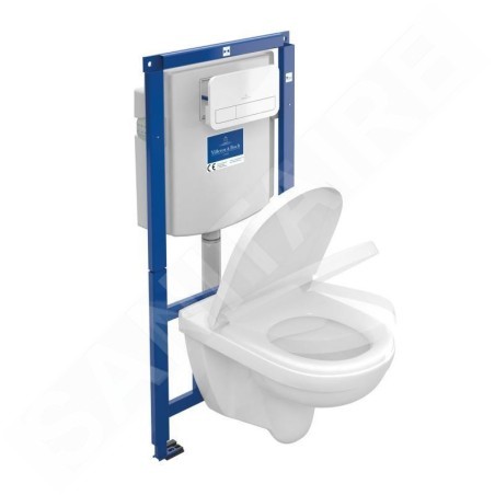 Villeroy & Boch O.novo - Ensemble de bâti-support ViConnect, cuvette et abattant, DirectFlush, SoftClosing et plaque de