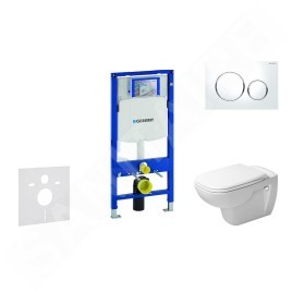 Geberit Duofix - Ensemble bâti-support, cuvette de toilette et siège D-Code, Rimless, SoftClose, plaque Sigma20, blanc/chrome