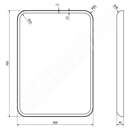 Sapho Float - Miroir en cadre, 500x700 mm avec éclairage LED, blanc brillant 22571