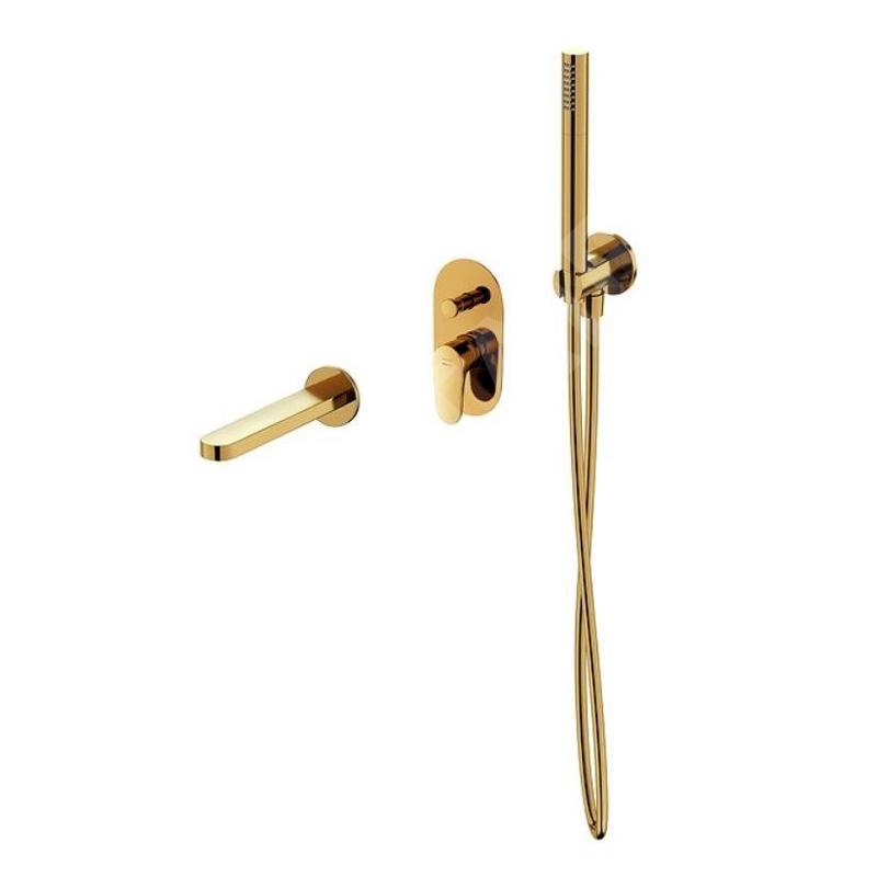 Cersanit Inverto - Mitigeur de baignoire encastré, montage 3 trous, avec corps, avec accessoires, doré S952-045