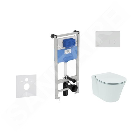 Ideal Standard ProSys - Ensemble pour WC suspendu, cuvette et abattant Connect Air, Plaque de déclenchement Oleas M1,