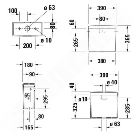 Duravit Starck 3 - Réservoir de chasse, Dual-Flush, alimentation par la droite/ la gauche, blanc 0920000005