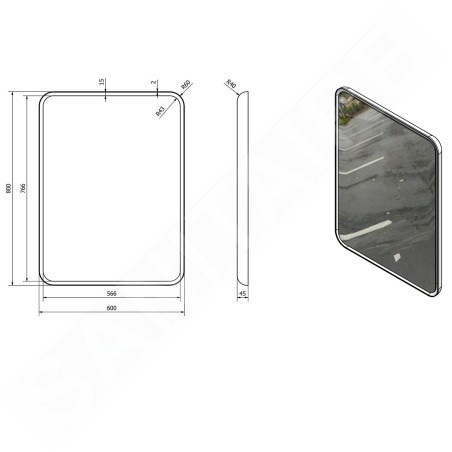 Sapho Float - Miroir arrondi avec éclairage LED  600x800 mm, blanc 22572