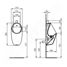 Ideal Standard i.Life - Urinoir, arrivée d'eau par le haut, blanc E253601
