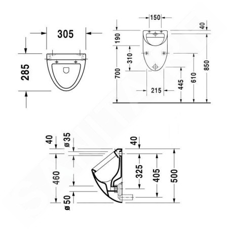 Duravit Urinals - Urinoir, arrivée d'eau arrière, blanc 0823360000