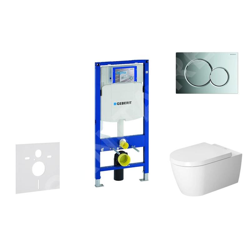 Geberit Duofix - Ensemble bâti-support, cuvette de toilette et siège ME by Starck, Rimless, SoftClose, plaque Sigma01, chrome