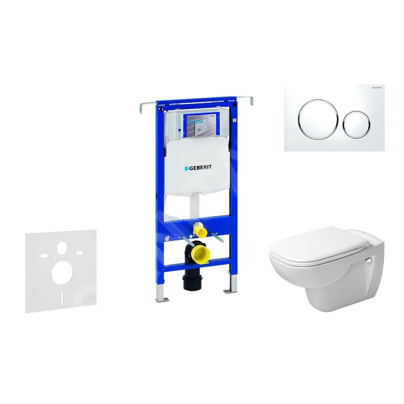 Geberit Duofix - Ensemble bâti-support, cuvette de toilette et siège D-Code, Rimless, SoftClose, plaque Sigma20, blanc/chrome