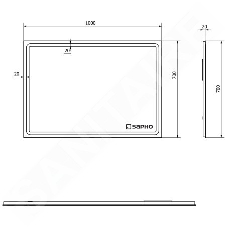 Sapho Gemini II - Miroir avec éclairage LED, 1000x700 mm GM100