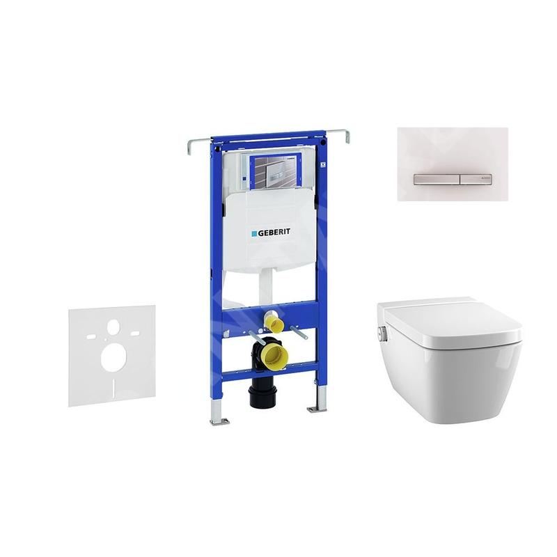 Geberit Duofix - Bâti-support pour WC suspendu avec plaque de déclenchement Sigma50, blanc alpin + Tece One - toilette