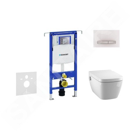 Geberit Duofix - Bâti-support pour WC suspendu avec plaque de déclenchement Sigma50, blanc alpin + Tece One - toilette