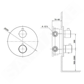 Cersanit Zen - Mitigeur thermostatique à encastrer, 2 sorties, avec corps d’encastrement, chrome S951-564