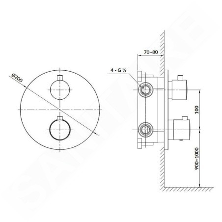 Cersanit Zen - Mitigeur thermostatique à encastrer, 2 sorties, avec corps d’encastrement, chrome S951-564