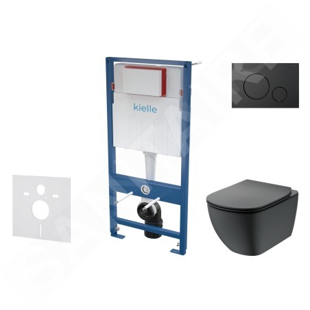 kielle Genesis - Set de bâti-support, cuvette Tesi et abattant softclose, Aquablade, plaque de déclenchement Gemini IV, noir