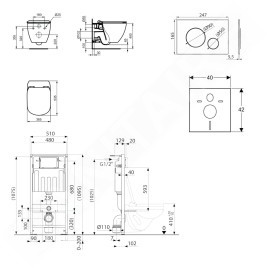 kielle Genesis - Set de bâti-support, cuvette Tesi et abattant softclose, Aquablade, plaque de déclenchement Gemini IV, noir