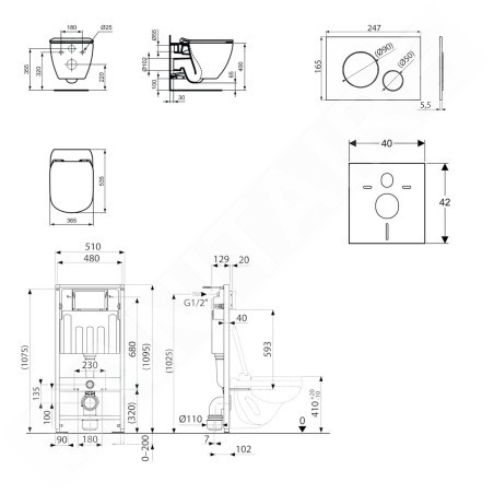 kielle Genesis - Set de bâti-support, cuvette Tesi et abattant softclose, Aquablade, plaque de déclenchement Gemini IV, noir