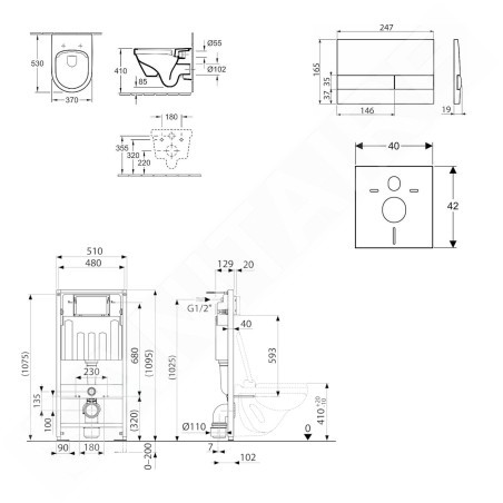 kielle Genesis - Set de bâti-support, cuvette Architectura et abattant softclose, plaque de déclenchement Gemini I, chrome